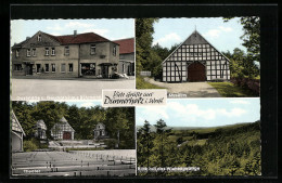 AK Dünnerholz In Westf., Gaststätte Und Geschäftshaus Bührmann, Theater, Museum, Blick Auf Das Wiehengebirge  - Theater