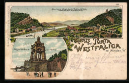 Lithographie Porta Westfalica Bei Minden I. W., Das Kaiser Wilhelm Denkmal Mit Weserblick  - Porta Westfalica