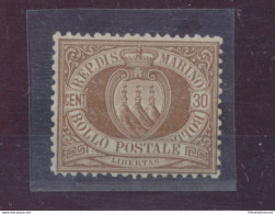 1877 San Marino, Catalogo Sassone N. 6, 30 Cent Bruno - Ottima Centratura - MH* - Certificato Zanaria - Andere & Zonder Classificatie
