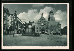 AK Plauen I. V., Altmarkt Mit Rathaus Und Denkmal  - Plauen