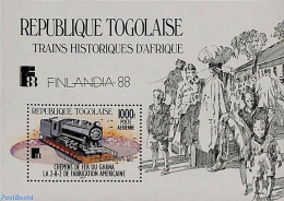 Togo 1988 Finlandia 88 S/s, Mint NH, Transport - Philately - Railways - Treinen