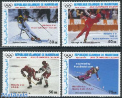 Mauritania 1988 Olympic Winter Winners 4v, Mint NH, Sport - Olympic Winter Games - Skiing - Ski