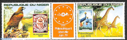Niger 1978 Philexafrique 2v+tab [:T:], Mint NH, Nature - Birds - Birds Of Prey - Giraffe - Philately - Stamps On Stamps - Briefmarken Auf Briefmarken