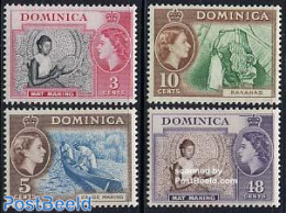 Dominica 1957 Definitives 4v, Mint NH, Nature - Transport - Various - Fruit - Ships And Boats - Agriculture - Art - Ha.. - Frutas