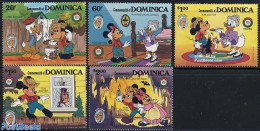 Dominica 1985 Christmas, Disney 5v, Mint NH, Nature - Religion - Cats - Christmas - Art - Disney - Christmas