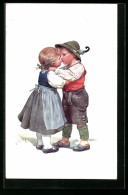 Künstler-AK Karl Feiertag: Junges Paar In Tracht Küsst Sich  - Feiertag, Karl