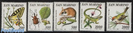 San Marino 1990 Fauna & Flora 5v, Mint NH, Nature - Animals (others & Mixed) - Birds - Butterflies - Insects - Reptiles - Ongebruikt