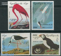 Niger 1985 J.J. Audubon 4v, Mint NH, Nature - Birds - Puffins - Flamingo - Niger (1960-...)