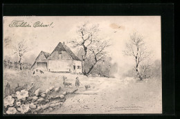 Künstler-AK V.K., Vienne Nr. 4205: Mädchen Mit Schäfchen Beim Bauernhaus  - Other & Unclassified