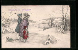 Künstler-AK V.K., Vienne Nr. 5351: Familie Spaziert Im Schnee  - Other & Unclassified