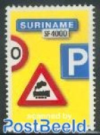 Suriname, Republic 2002 Traffic Sign, Railways 1v, Mint NH, Transport - Railways - Traffic Safety - Trenes