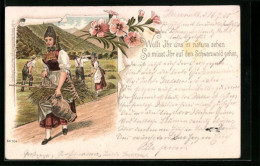 Lithographie Feldarbeiter In Schwarzwälder Tracht  - Costumes