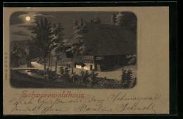 Lithographie Schwarzwaldhaus Bei Vollmond  - Trachten