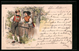 Künstler-AK Eckartsweiher, Paar In Schwarzwälder Tracht Am Gartentor  - Costumes
