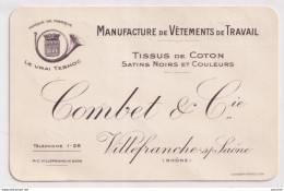 X13-69)  VILLEFRANCHE SUR SAONE (RHONE) COMBET & Cie - LE VRAI TEBMOC - MANUFACTURE DE VETEMENTS DE TAVAIL - Visiting Cards