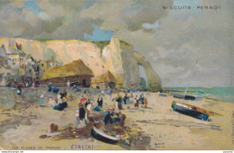 X10- ILLUSTRATEUR  - LUIGI LOIR - LES PLAGES DE FRANCE - ETRETAT - PUBLICITE BISCUITS PERNOT - 2 SCANS - Pubblicitari