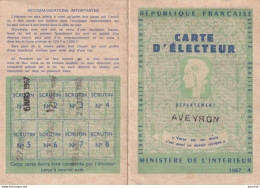 X8- CARTE D ' ELECTEUR  DE 1965  A  1967 - CAPDENAC - SALLE DES FETES  - AVEYRON - ( 2 SCANS ) - Historische Documenten