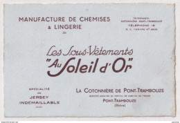 X2-69) PONT TRAMBOUZE (RHONE) MANUFACTURE DE CHEMISES & LINGERIE - LES SOUS VETEMENTS "AU SOLEIL D'OR" - Visiting Cards