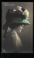 AK Dame Mit Blumenhut, Mode 1909  - Mode