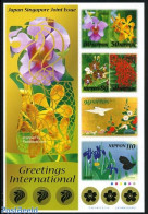 Japan 2006 Flowers 6v M/s S-a, Joint Issue Singapore, Mint NH, Nature - Various - Birds - Flowers & Plants - Joint Iss.. - Neufs