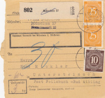 Paketkarte 1947: München Nach Untersteinach - Lettres & Documents