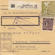 Paketkarte 1947: Kirchheim üb. Mindelheim Nach Hohenkogl, Post Feilnbach - Briefe U. Dokumente