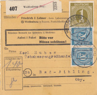 Paketkarte 1946: Weißenburg Nach Bad-Aibling, Pak. V Nässe Schütz., Tabak - Brieven En Documenten