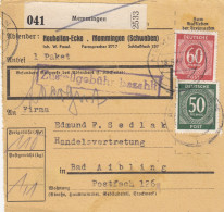 Paketkarte 1947: Memmingen, Neuheiten-Ecken, Nach Bad Aibling, Selbstb. - Briefe U. Dokumente