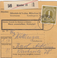 Paketkarte 1946: München Schuhwaren, Nach Bad Aibling, Selbstbucher - Lettres & Documents