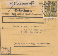 Paketkarte 1947: Düsseldorf Nach Textilwaren In Bad Aibling, Selbstbucher - Lettres & Documents