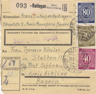 Paketkarte 1946: Reilingen Kreis Mannheim Nach Schönau - Lettres & Documents