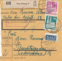 BiZone Paketkarte 1948: Ulm Donau Nach Berchtesgaden, Notopfer, Nachgebühr - Lettres & Documents