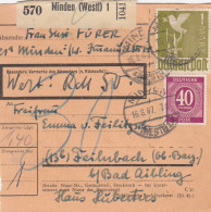 Paketkarte 1947: Minden Nach Feilnbach, Wertkarte - Brieven En Documenten
