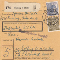 Paketkarte 1948: Freising Nach Eglfing, T.B.C. Heilanstalt, Wertkarte - Covers & Documents