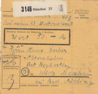 Paketkarte 1947: München Nach Beyharting, Schloss Maxlrain, Wertkarte - Storia Postale