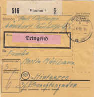 Paketkarte 1948: München Nach Hintersee, Dringend - Brieven En Documenten