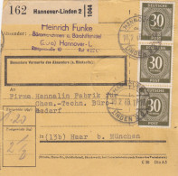 Paketkarte 1948: Hannover-Linden Nach Chem.-Techn. Büro In Haar - Briefe U. Dokumente