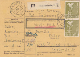Paketkarte 1948: Ainring Nach Pullach, Wertkarte - Lettres & Documents