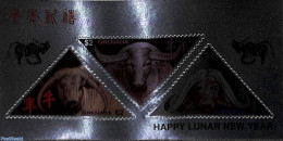 Grenada 1997 Year Of The Ox 3v M/s (silver), Mint NH, Nature - Various - Cattle - New Year - Nouvel An