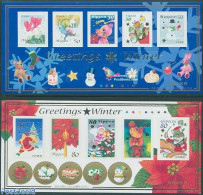 Japan 2005 Winter Greetings 2 S/s, Mint NH, Nature - Religion - Cats - Flowers & Plants - Monkeys - Christmas - Ungebraucht