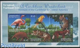 Dominica 2001 Animals 6v M/s, Mint NH, Nature - Animals (others & Mixed) - Birds - Cat Family - Parrots - Dominicaanse Republiek