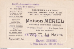 Y13- LE HAVRE -  MAISON MERIEL - BRODERIES A LA MAIN - 23 , RUE JACQUES LOUER - 10 , IMPASSE FOUGY - Visitenkarten