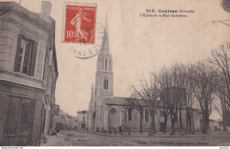 Y12-33) COUTRAS (GIRONDE) L'EGLISE ET LA RUE GAMBETTA - 1915 - Autres & Non Classés