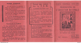 CARTE FEDERALE 1950 - 1951 - FEDERATION DE L'EDUCATION NATIONALE N° 119441- LES EDUCATEURS AU SERVICE DU PEUPLE -2 SCANS - Historical Documents