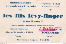 31) TOULOUSE - LES FILS LEVY - FINGER " CELLUCO " MANUFACTURE DE COULEURS & VERNIS - 4 RUE GODOLIN - - Visitenkarten