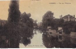 Y21-91) CORBEIL - VUE SUR  L ' ESSONNE - CARTE TOILEE COULEURS -  2 SCANS - Corbeil Essonnes