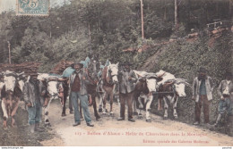 90) BALLON D'ALSACE - HALTE DE CHARRETIERS DANS LA MONTAGNE - TRES ANIMEE - BOEUFS - PAYSANS - COLORISEE -1907 - 2 SCANS - Sonstige & Ohne Zuordnung