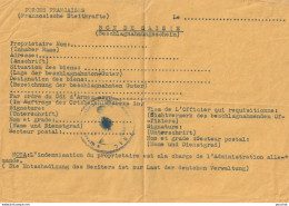  ALLEMAGNE -  FORCES FRANCAISES  - FRANZOSISCHE STEITKRAFTE - BON DE SAISIE - BESCHLAGNAHMUNGASCHEIN + TAMPON - GUERRE - Historische Documenten