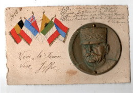 Carte Avec Médailles En Métal Marechal Joffre - Guerre 1914-18