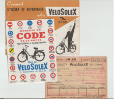 VELOSOLEX 1964-1965 - 3 Documents D'un Utilisateur - Carnet D'entretien, Carte De Garantie Et Code De La Route Pour Cyc - Motorräder